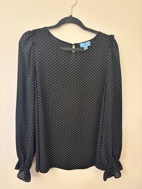 CeCe Black and White Polka Dot Long-Sleeve Blouse Dress